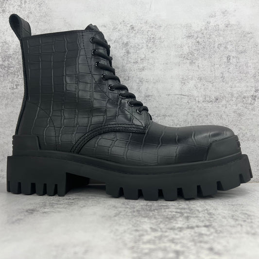Strike Croc-Embossed Boots in Black